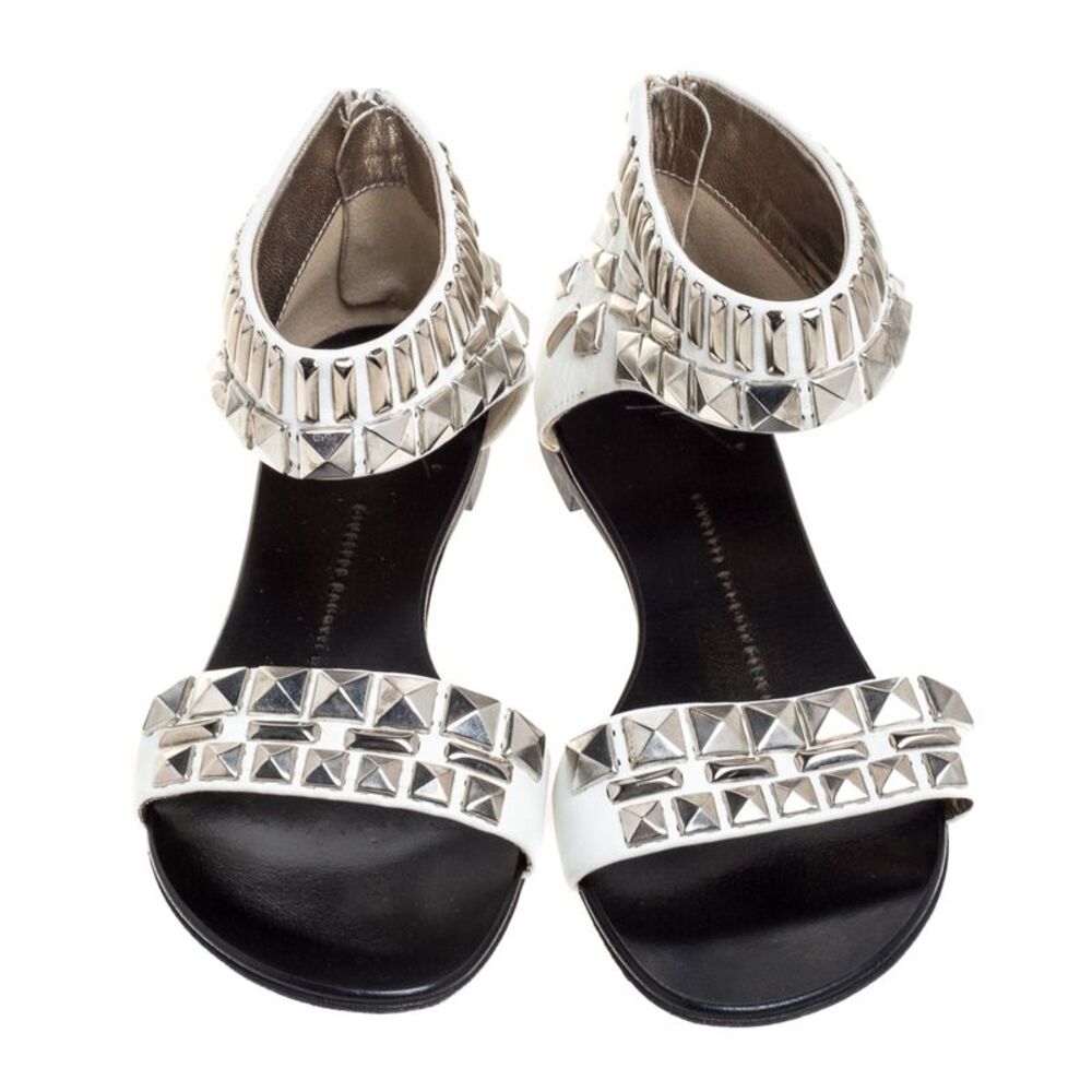 Giuseppe Zanotti White Leather Studded Ankle Cuff Zipper Flats Size 36 - Picture 3 of 7